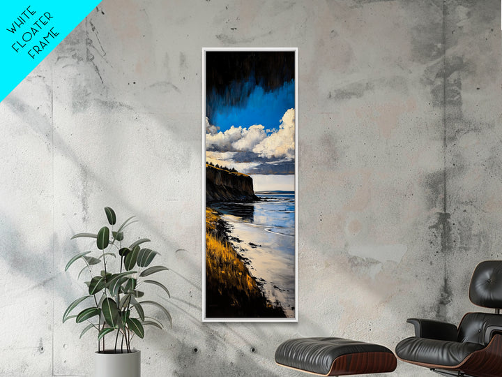 Coastal Cliff Art, Seaside Landscape Painting, Ocean View Wall Decor, Nature Home Design, Relaxing Beach Scene, Framed Canvas Print