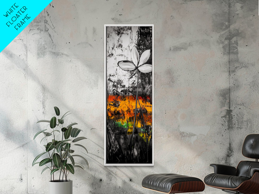 Black and White, Abstract Flower, Textured Modern, Framed Canvas Print, Minimalist Wall Art, Monochrome Decor, Office Artwork