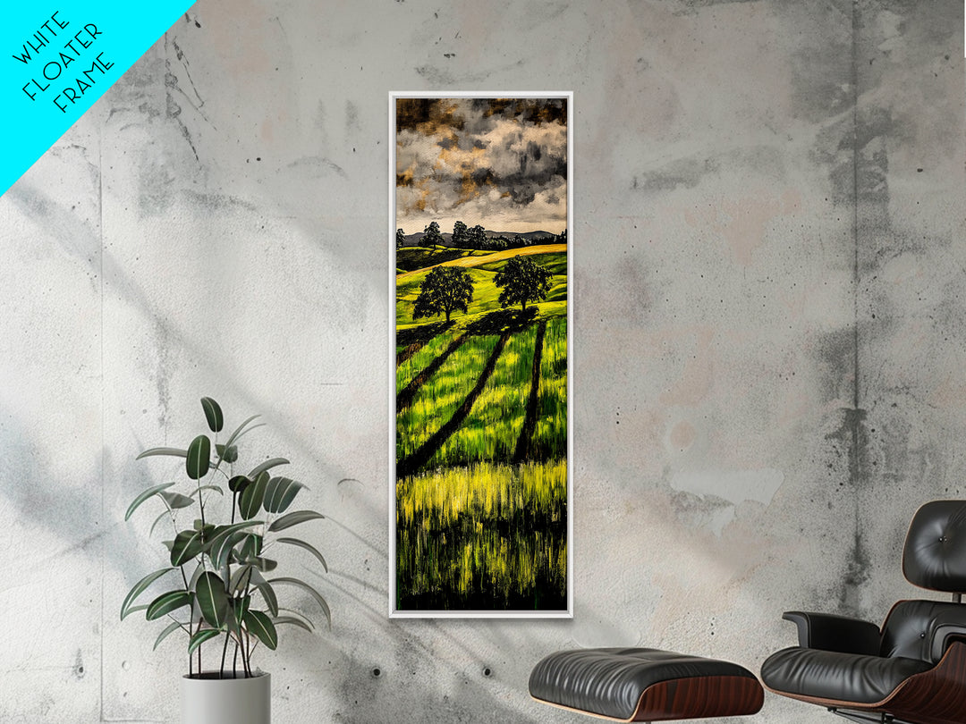 Rolling Fields, Nature Painting, Green Landscape, Framed Canvas Print, Country Wall Art, Rustic Decor, Cozy Living Room Artwork