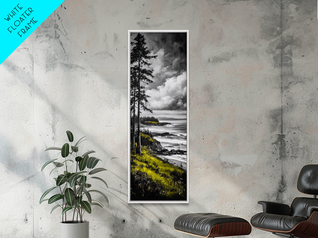 Coastal Cliff, Monochrome Art, Ocean Landscape, Canvas Print, Minimalist Art, Beach House Decor, Black and White Painting, Seaside Art