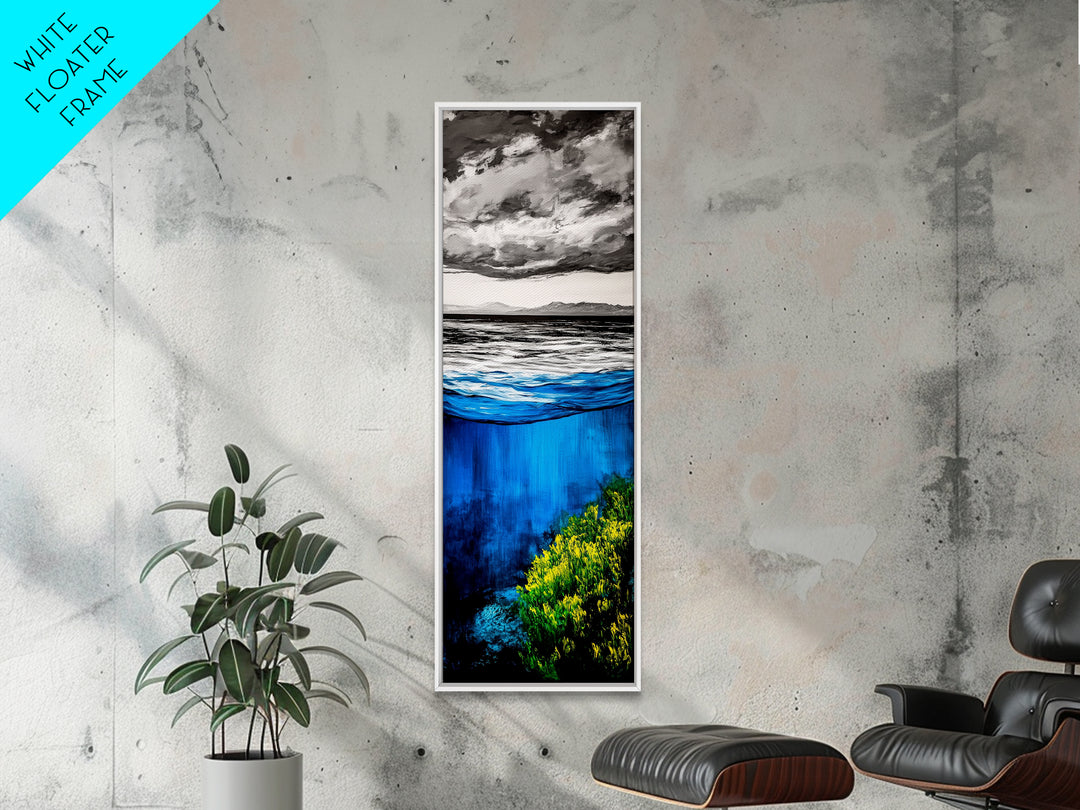 Ocean Depths, Abstract Seascape, Deep Blue, Underwater Art, Framed Canvas Print, Nautical Decor, Coastal Wall Art, Office Art