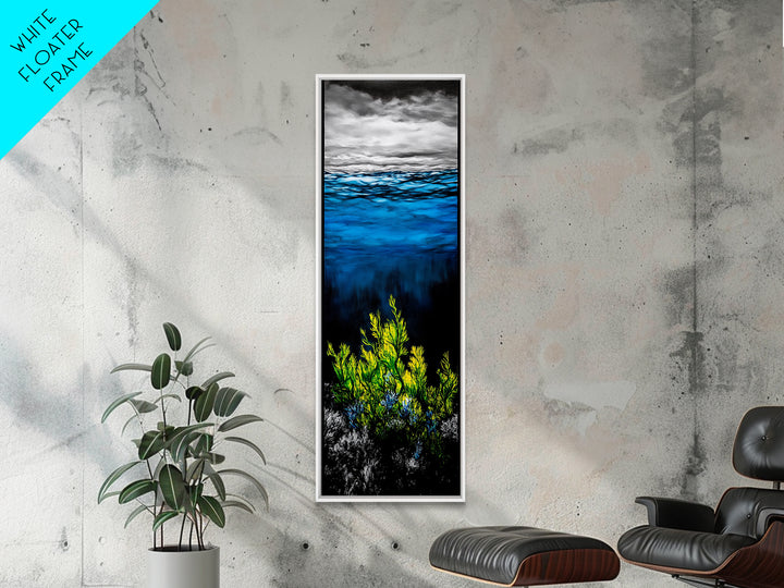 Deep Sea, Blue Water, Ocean Waves, Underwater Scene, Framed Canvas Print, Nautical Wall Art, Bathroom Art, Coastal Home Decor