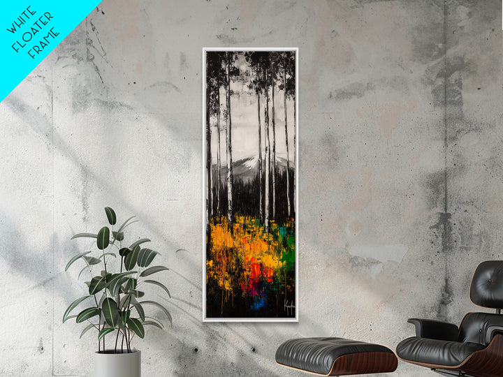 Birch Forest Painting, Mountain Wall Art, Black and White Landscape, Nature Artwork, Cabin Decor, Fall Art, Framed Canvas Print