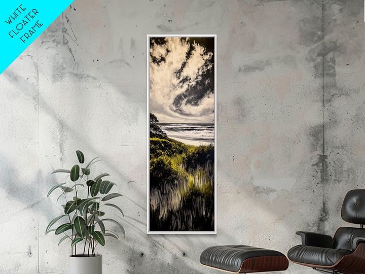 Coastal View, Ocean Landscape Art, Beach House Decor, Blue Sky Painting, Nautical Art, Modern Seascape, Framed Canvas Print