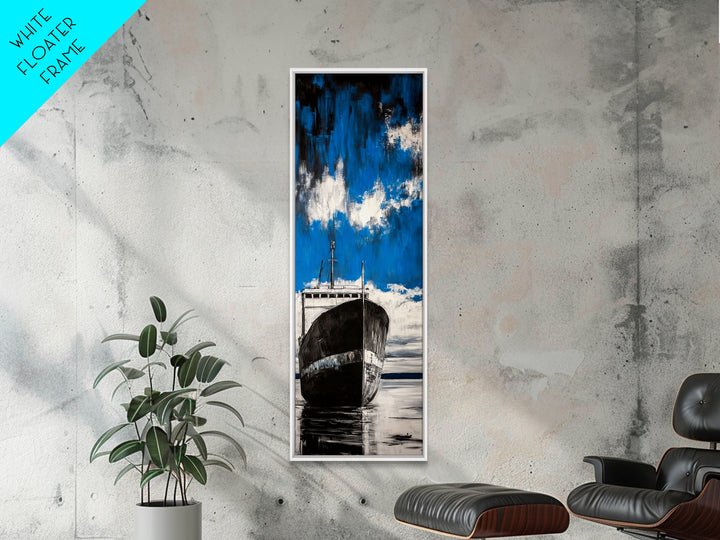 Abandoned Ship, Nautical Artwork, Abstract Seascape, Canvas Print, Coastal Wall Art, Blue Black Art, Living Room Decor, Ocean Painting