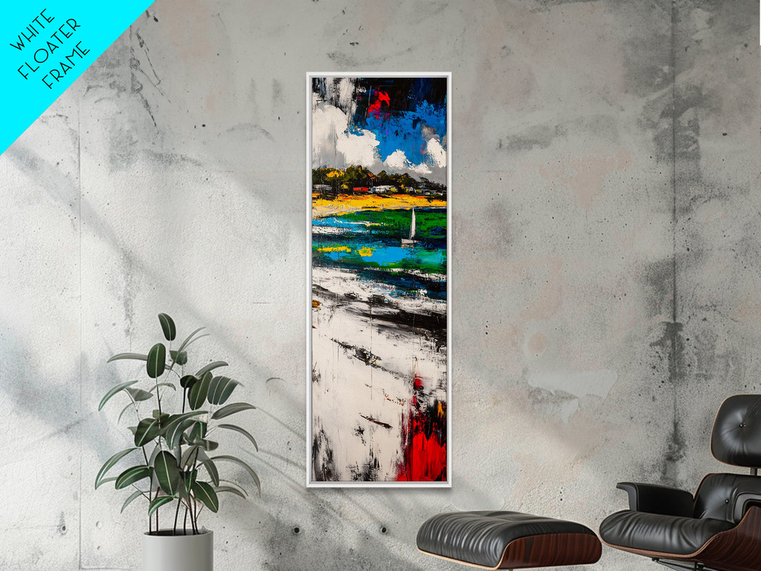 Sailboat Bay, Coastal Wall Art, Nautical Decor, Framed Canvas Print, Ocean Scene, Beach House Decor, Living Room Artwork