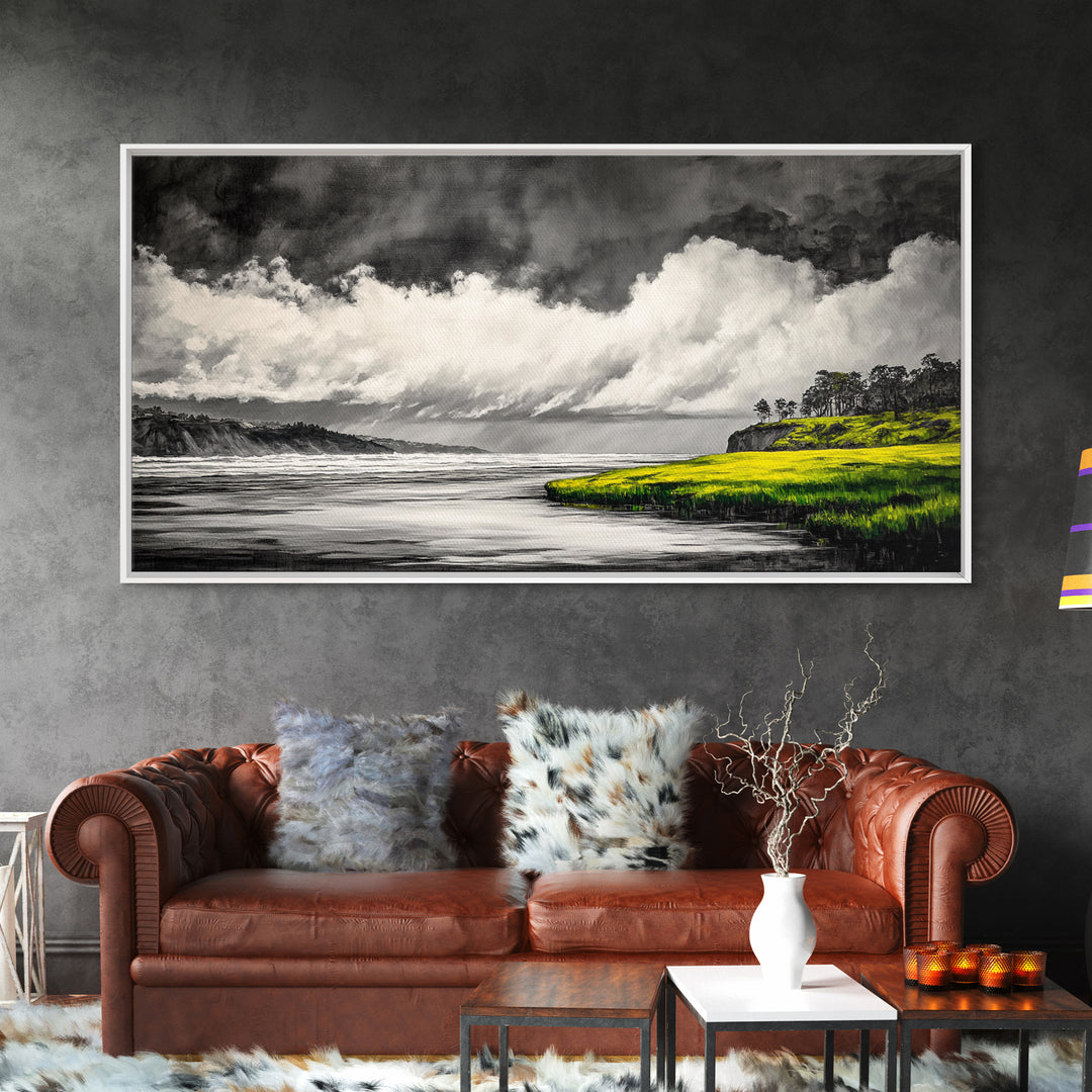 Coastal Storm, Black and White, Dramatic Seascape, Framed Canvas Print, Modern Coastal Art, Minimalist Ocean Wall Art, Large Wall Decor