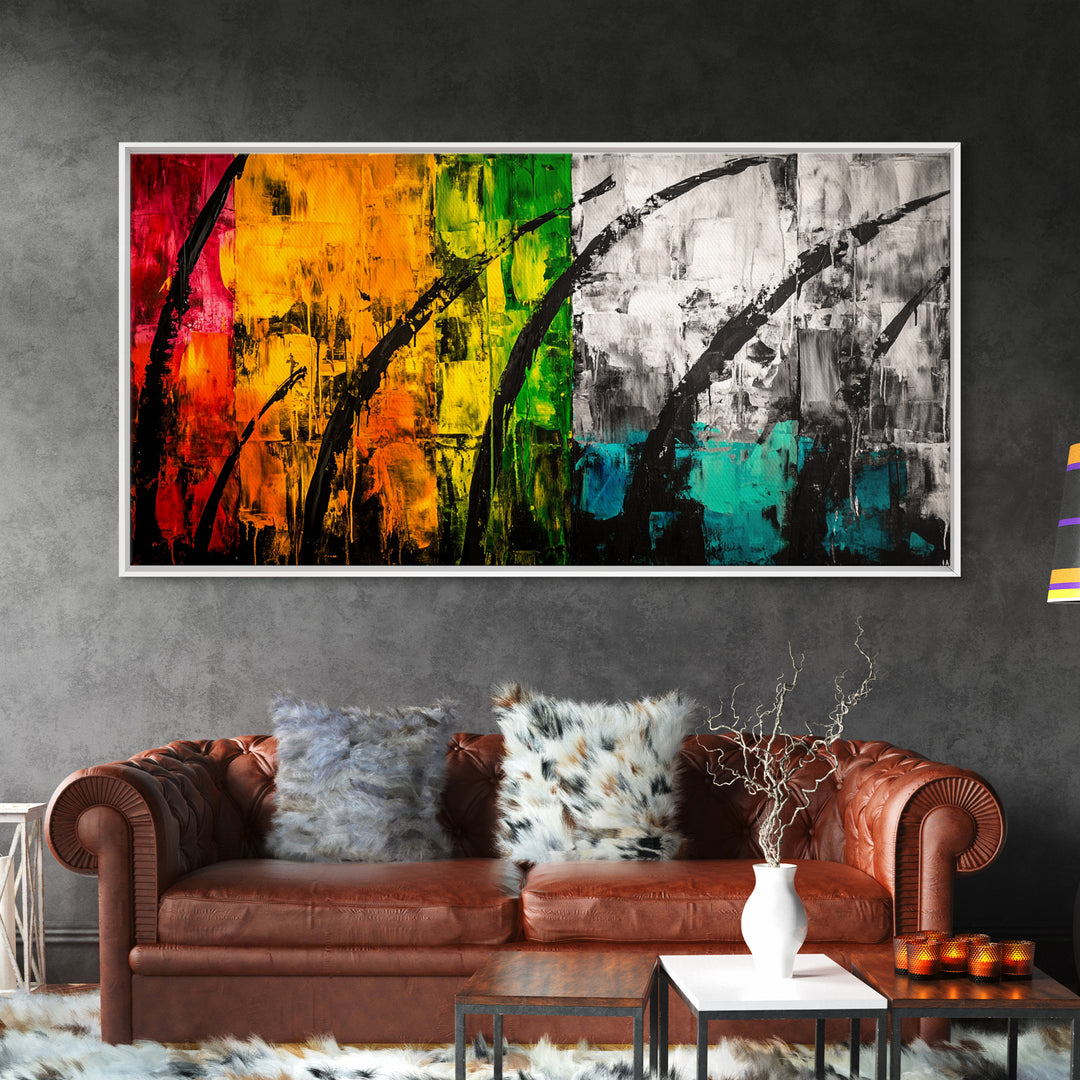 Colorful Abstract, Bold Nature, Autumn Tones, Framed Canvas Print, Modern Home Decor, Boho Art, Large Statement Piece, Living Room Art
