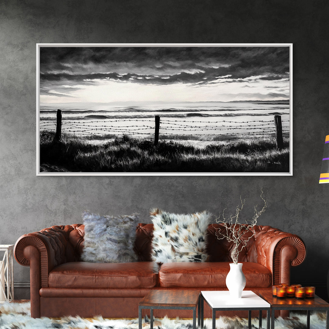 Dark Ocean, Stormy Sky, Coastal Landscape, Black and White Art, Moody Seascape, Living Room Wall Art, Nautical Decor, Framed Canvas Print