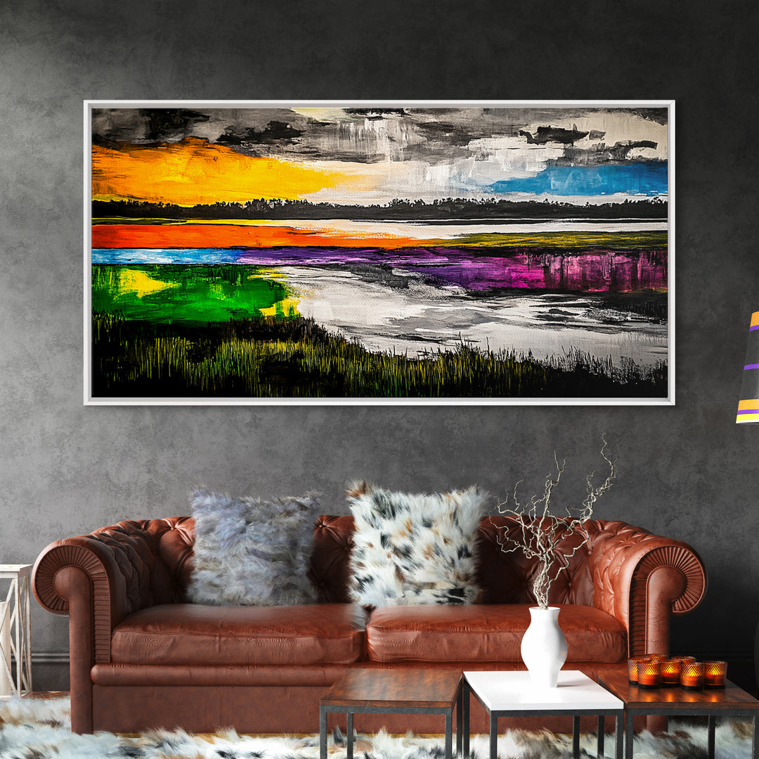 Vibrant Abstract, Modern Painting, Colorful Landscape, Framed Canvas Print, Living Room Wall Art, Bold Statement Piece, Home Decor