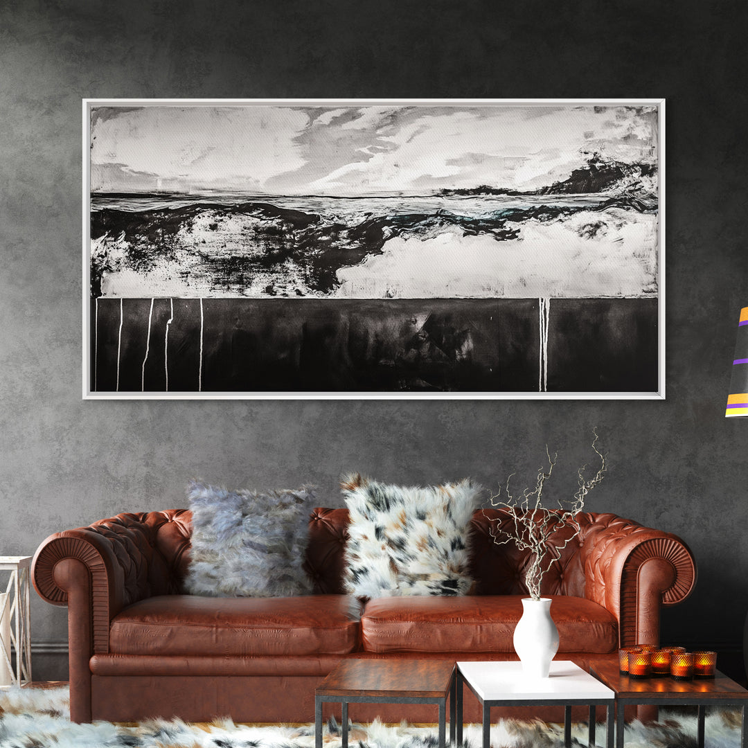 Black and White, Ocean, Waves, Minimalist, Canvas Print, Coastal Art, Nautical Decor, Bedroom Wall Art, Modern Home Decor, Fine Art Print