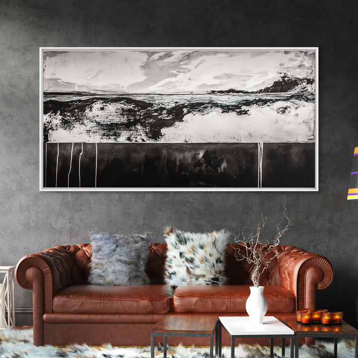 Black and White, Ocean, Waves, Minimalist, Canvas Print, Coastal Art, Nautical Decor, Bedroom Wall Art, Modern Home Decor, Fine Art Print