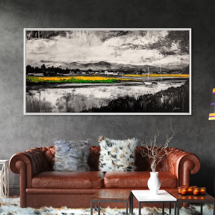 Countryside, Yellow, Landscape, Reflection, Canvas Print, Farmhouse Decor, Rustic Wall Art, Nature Art, Living Room Art, Neutral Home Decor