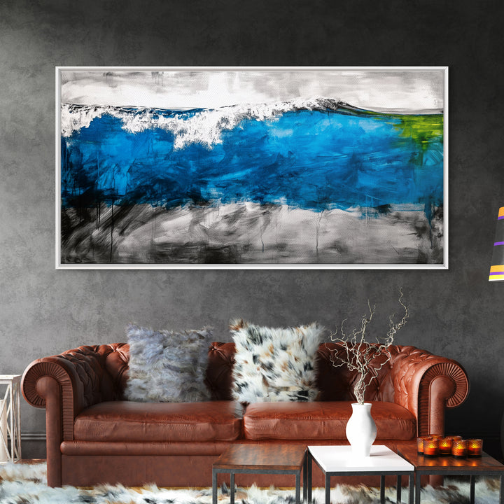 Abstract Ocean, Blue Wave, Coastal Art, Nautical Decor, Living Room Wall Art, Contemporary Seascape, Beach Theme, Framed Canvas Print