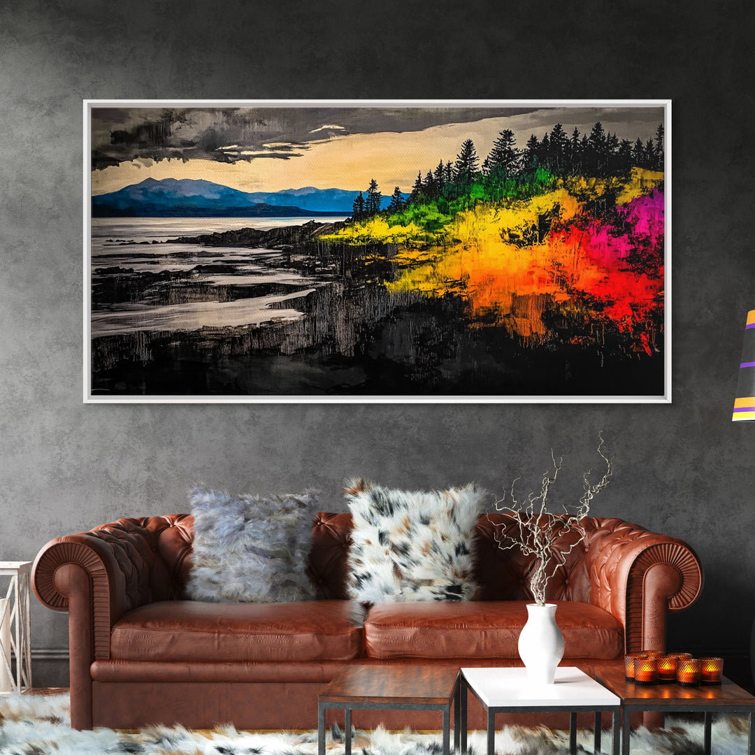 Coastal Sunset, Vibrant Ocean Art, Framed Canvas Print, Modern Landscape Painting, Beach Wall Art, Large Wall Decor, Living Room Art