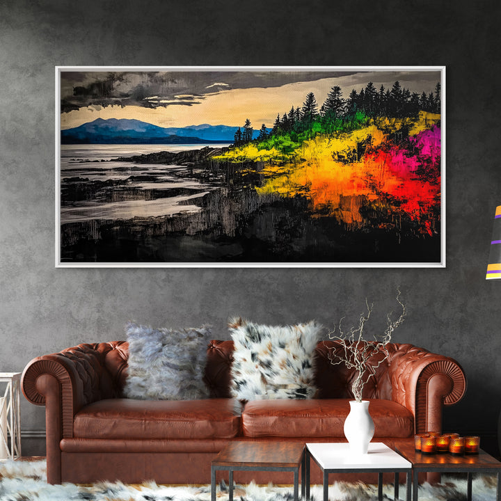 Coastal Sunset, Vibrant Ocean Art, Framed Canvas Print, Modern Landscape Painting, Beach Wall Art, Large Wall Decor, Living Room Art