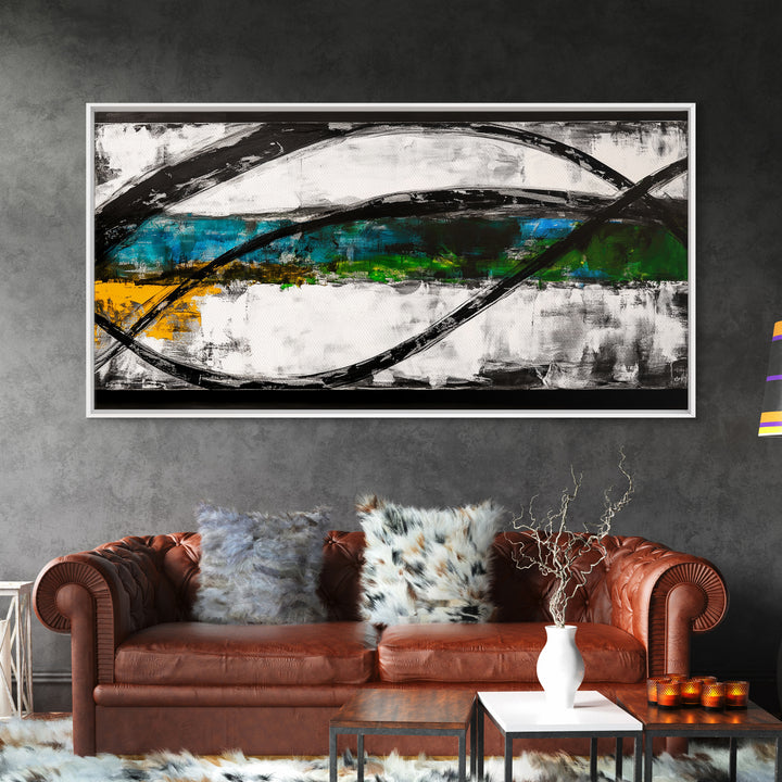 Abstract Ocean Waves, Energy, Framed Canvas Print, Modern Living Room Art, Coastal Decor, Blue Green Wall Art, Contemporary Art