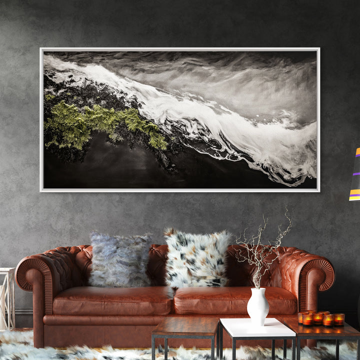 Abstract Ocean Waves, Coastal Wall Art, Modern Seascape Painting, Monochrome Beach Decor, Minimalist Black White Art, Canvas Print