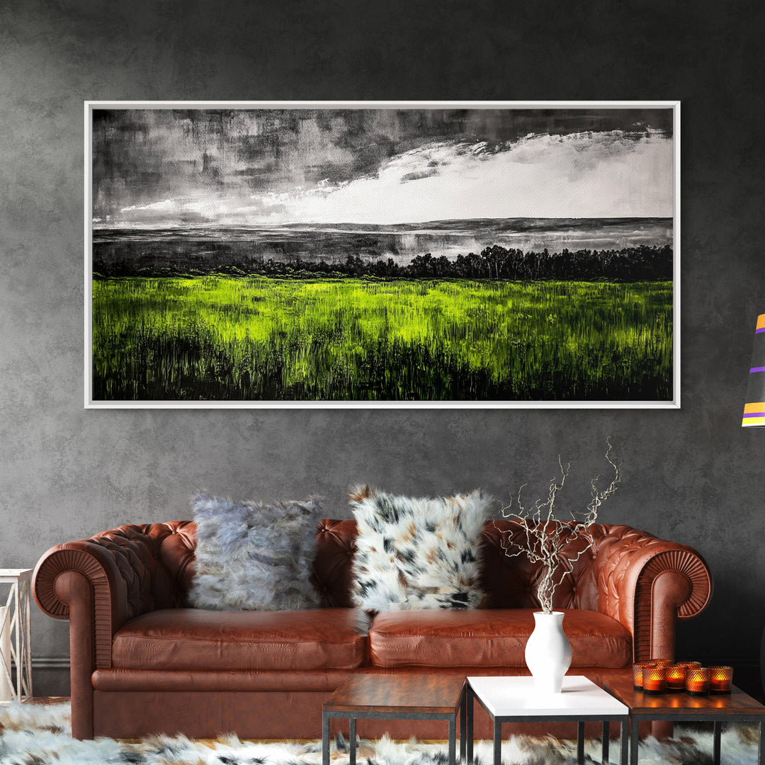 Green, Landscape, Nature, Canvas Print, Rolling Fields Wall Art, Scenic Countryside Painting, Modern Rustic Home Decor, Large Wall Art