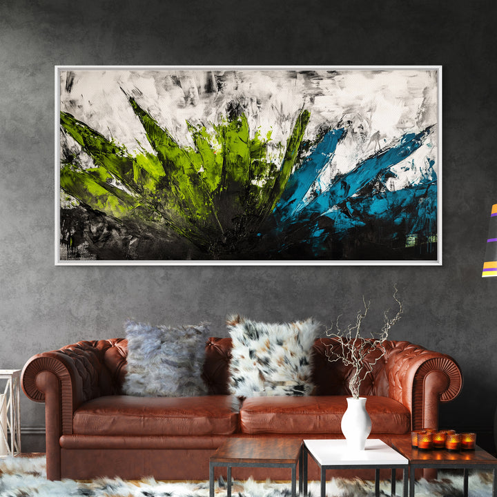 Abstract Brushstrokes, Green Blue, Modern Wall Art, Textured Painting, Large Canvas Print, Office Decor, Boho Aesthetic, Minimalist Art