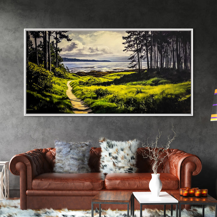 Coastal Path, Ocean View, Nature Landscape, Large Canvas Print, Beach House Painting, Framed Canvas Print, Tranquil Wall Decor