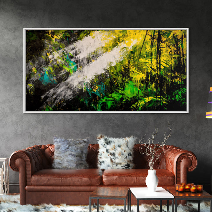 Abstract Jungle, Green Yellow, Tropical Rainforest, Canvas Print, Modern Nature Wall Art, Framed Painting, Boho Home Decor, Textured Art
