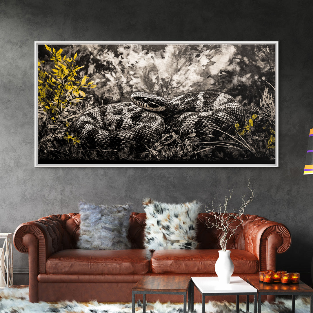 Coiled Snake, Wildlife Art, Nature Wall Art, Rustic Farmhouse Decor, Monochrome Art, Animal Painting, Bedroom Wall Art, Canvas Print