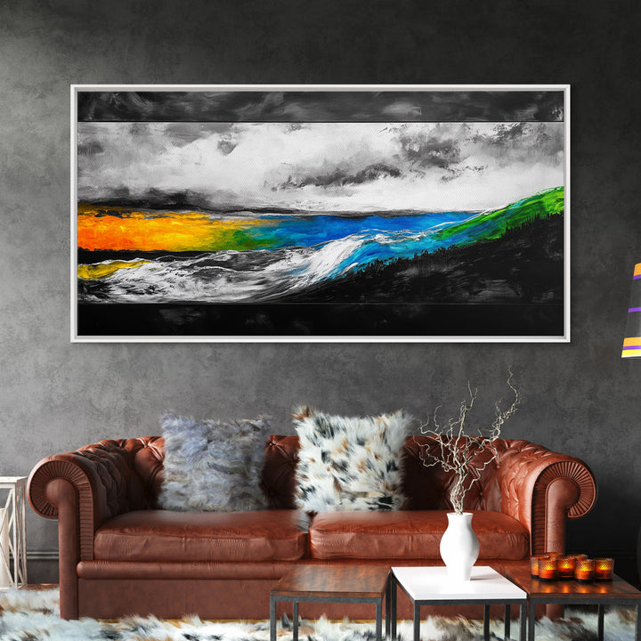 Abstract Seascape, Vibrant Waves, Modern Ocean Art, Coastal Home Decor, Colorful Beach Painting, Large Statement Art, Framed Canvas Print