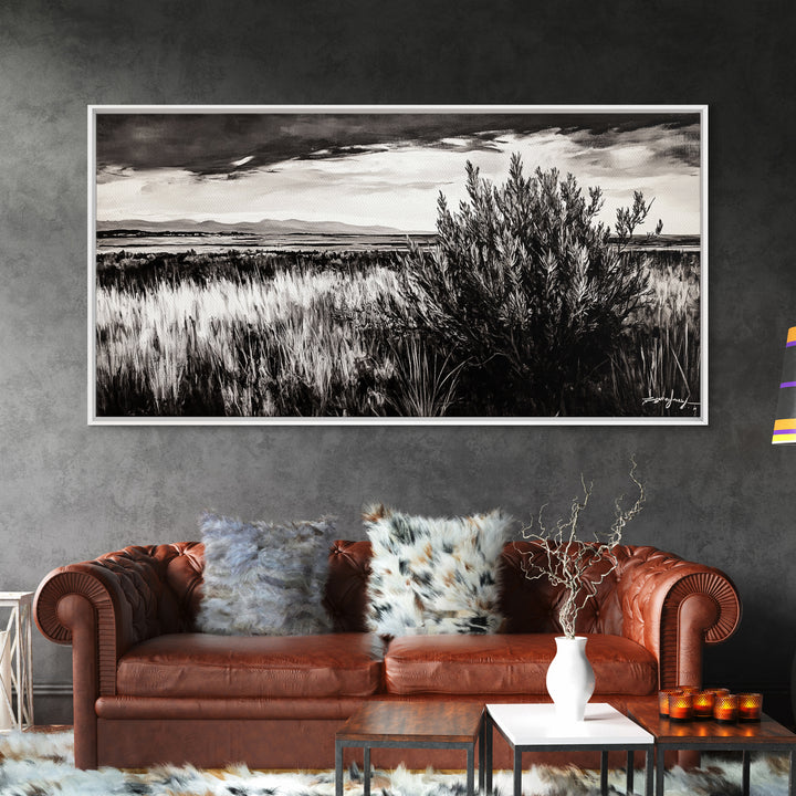 Black and White Landscape, Minimalist Canvas Print, Nature Wall Art, Rustic Country Scene, Neutral Home Decor, Living Room Art