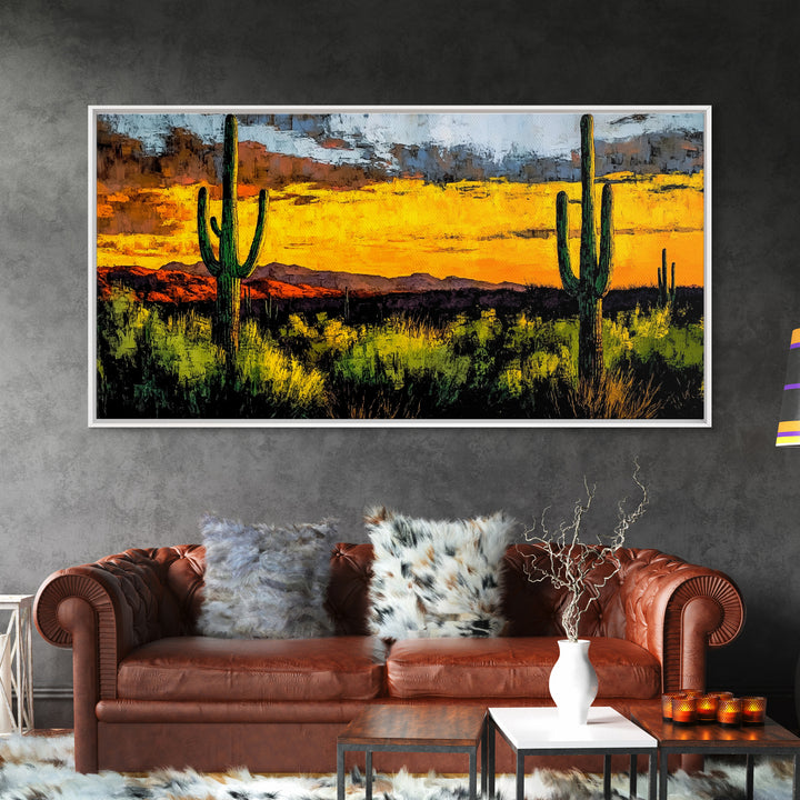 Desert Cactus, Western Sunset Art, Vibrant Landscape Canvas Print, Rustic Home Decor, Southwestern Wall Art, Office Art