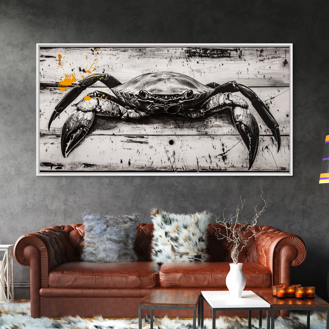 Crab Art, Coastal Kitchen, Nautical Wall Art, Framed Canvas Print, Beach House Decor, Seafood Art, Rustic Ocean Art