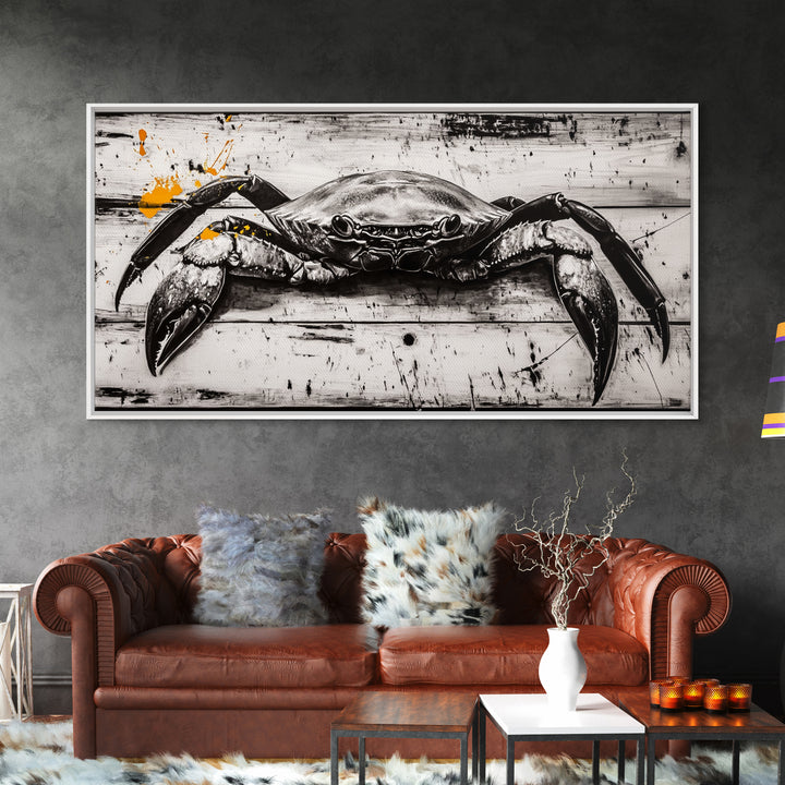 Crab Art, Coastal Kitchen, Nautical Wall Art, Framed Canvas Print, Beach House Decor, Seafood Art, Rustic Ocean Art