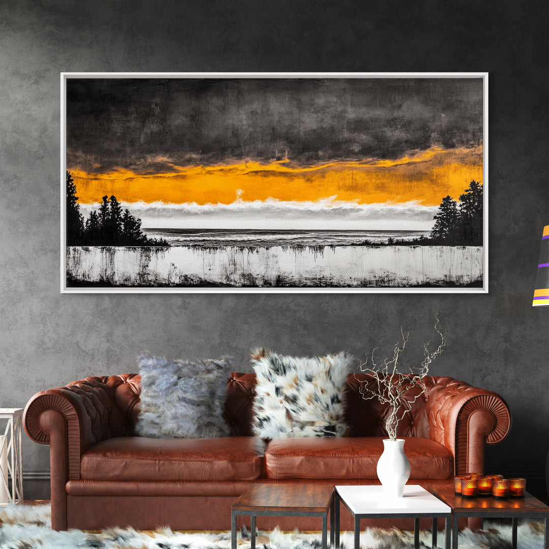 Sunset Over Ocean, Dramatic Sky, Coastal Landscape, Minimalist Wall Art, Beach Home Decor, Framed Canvas Print, Large Statement Art