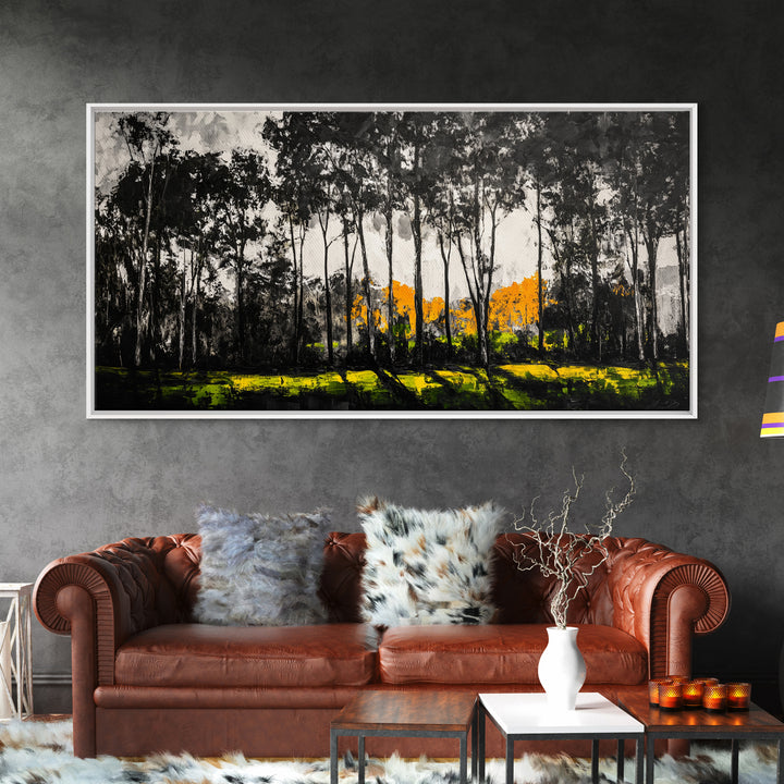 Autumn Trees, Woodland Scene, Black and White Forest, Framed Canvas Print, Nature Landscape Art, Fall Decor, Living Room Art, Rustic Art