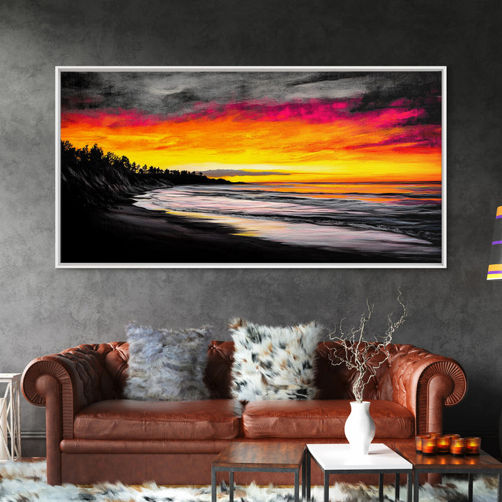 Beach Sunset, Coastal Art, Vibrant Seascape, Bold Canvas Print, Tropical Wall Art, Living Room Decor, Sunset Painting, Abstract Art
