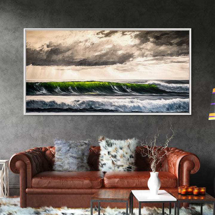 Green Wave, Stormy Ocean, Dramatic Canvas Print, Coastal Wall Art, Surfing Art, Minimalist Waves, Office Decor, Modern Seascape