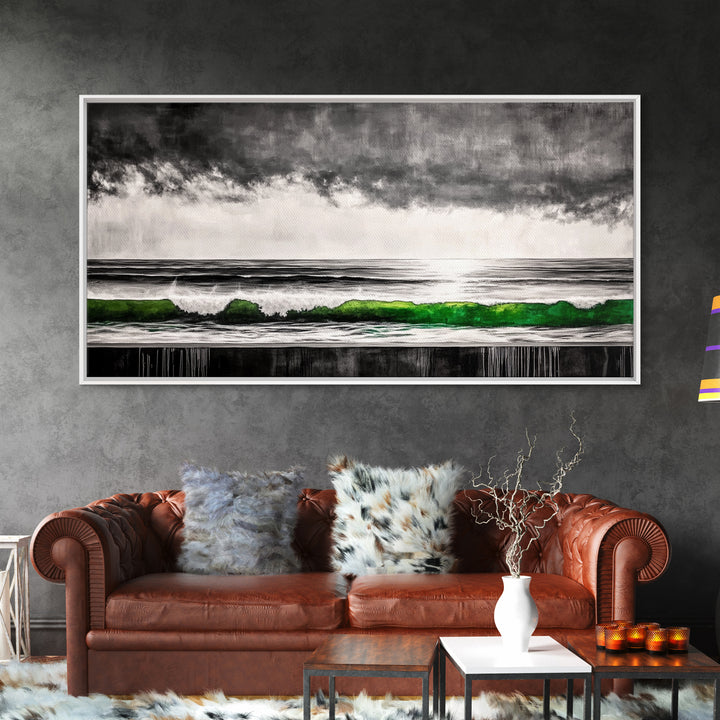 Green Wave, Stormy Ocean, Surreal Seascape, Canvas Print, Nautical Wall Art, Bathroom Wall Art, Contemporary Art Decor