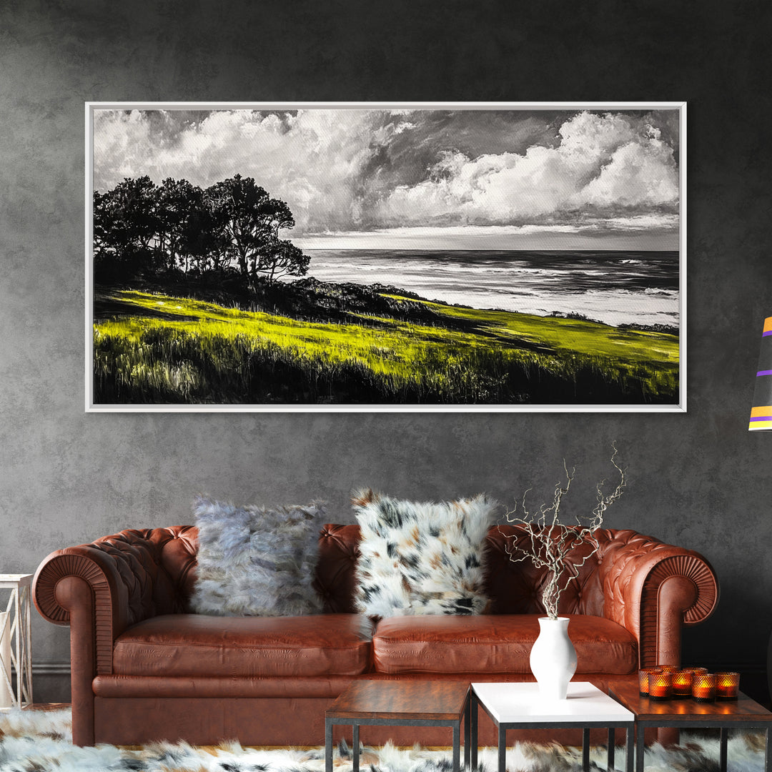 Coastal Landscape, Ocean View, Sunset Wall Art, Seaside Decor, Modern Seascape, Framed Canvas Print, Living Room Wall Art, Beach Painting