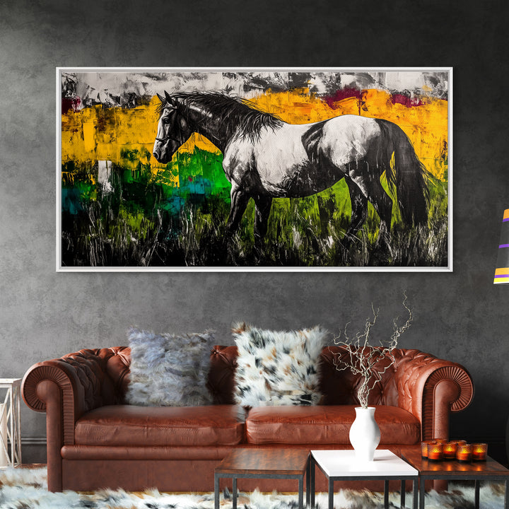 Horse Art, Western Wall Decor, Rustic Canvas Print, Farmhouse Artwork, Equestrian Art, Black and White Painting, Living Room Wall Art