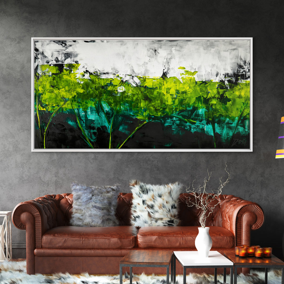 Abstract Landscape, Green Field, Modern Nature Art, Contemporary Painting, Office Decor, Kitchen Wall Art, Canvas Print, Textured Art