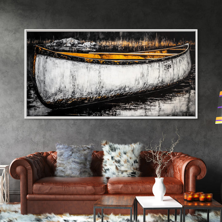 Canoe, Rustic Art, Lake House Decor, Boat Canvas Print, Outdoors Wall Art, Cabin Home Decor, Wilderness Artwork, Framed Canvas Print