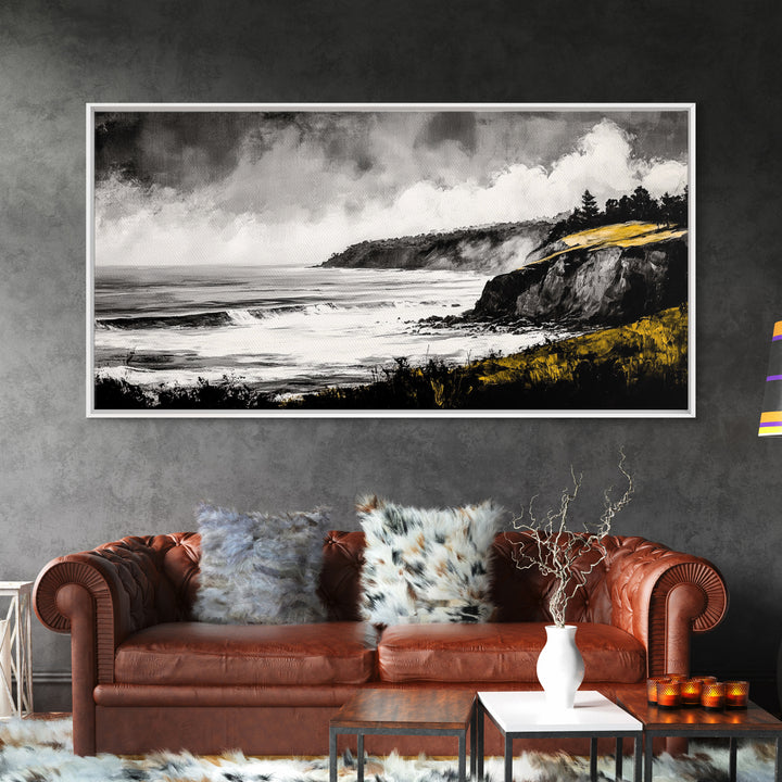 Rugged Coast, Ocean Horizon, Green Cliffs, Canvas Print, Coastal Landscape, Nautical Wall Art, Modern Home Decor, Living Room Art