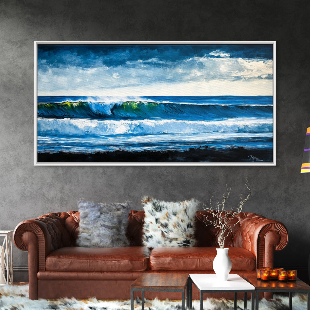 Rolling Waves, Deep Blue, Surf Art, Framed Canvas Print, Ocean Themed Decor, Beach House Art, Living Room Wall Art, Coastal Home Accent