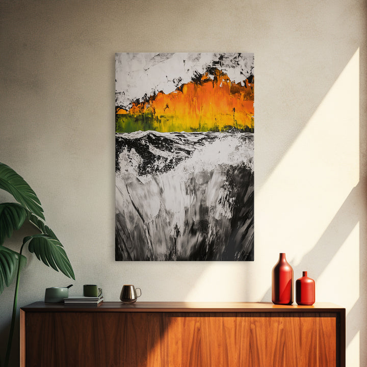 Abstract Ocean Waves, Coastal Wall Art, Modern Seascape Painting, Nautical Home Decor, Living Room Print, Framed Canvas Print