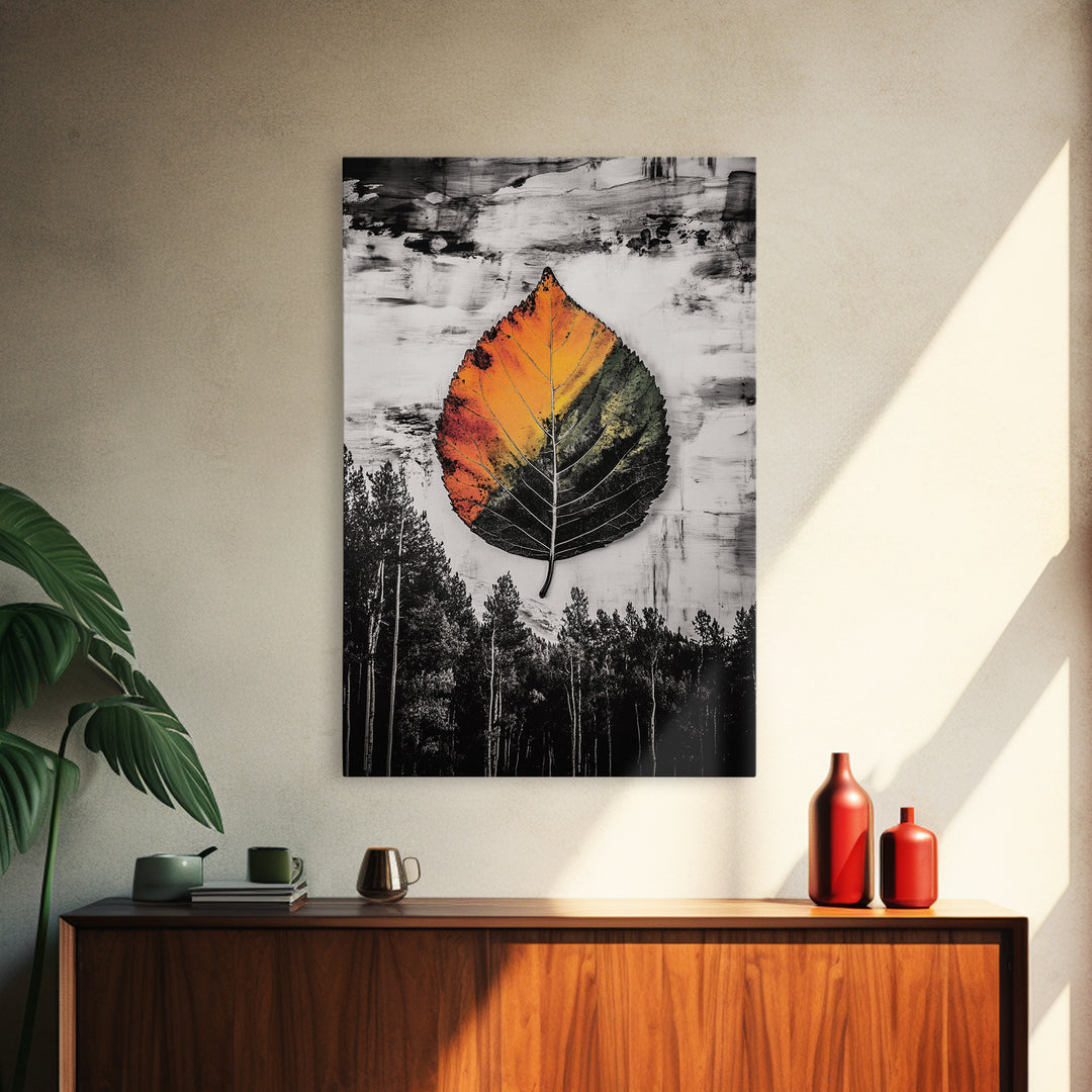 Autumn Leaf Print, Fall Nature Wall Art, Rustic Botanical Painting, Seasonal Home Decor, Cozy Living Room, Framed Canvas Print