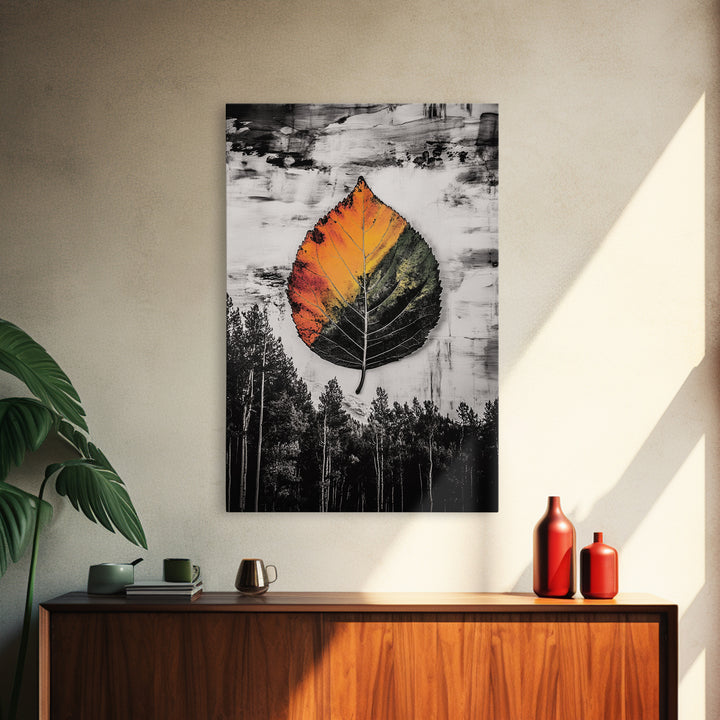 Autumn Leaf Print, Fall Nature Wall Art, Rustic Botanical Painting, Seasonal Home Decor, Cozy Living Room, Framed Canvas Print