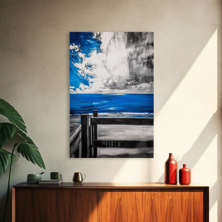 Ocean View, Coastal Art, Blue Sky, Beach Decor, Framed Canvas Print, Nautical Wall Art, Living Room Art, Modern Art, Beach House Wall Art