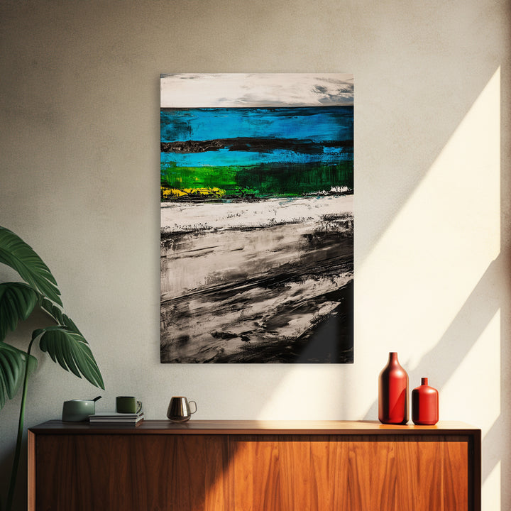 Blue Horizon, Abstract Seascape, Coastal Vibes, Nautical Decor, Framed Canvas Print, Living Room Art, Ocean Lovers Gift, Modern Wall Art