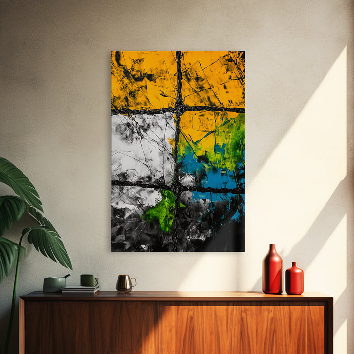 Abstract Window, Textured Painting, Industrial Style, Framed Canvas Print, Living Room Wall Art, Geometric Decor, Contemporary Home Accent