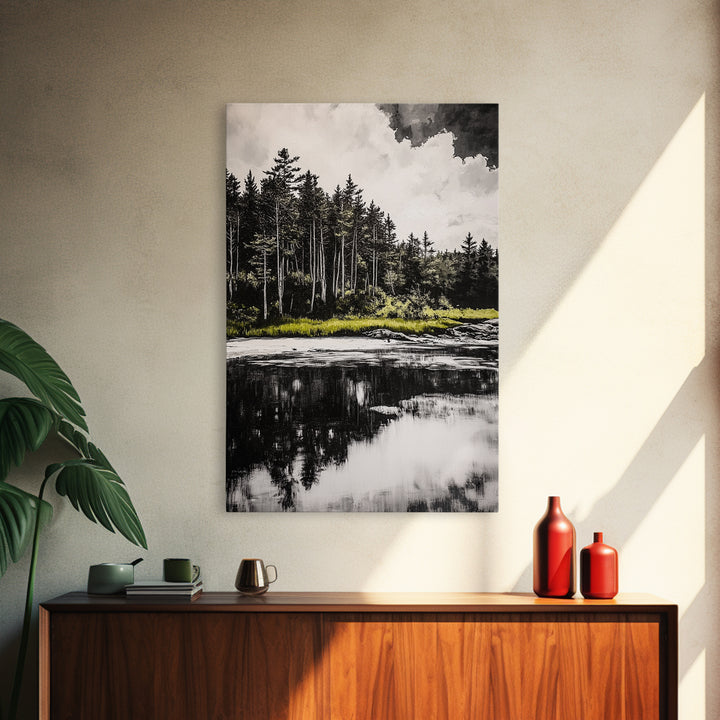 Coastal Serenity, Black and White Wall Art, Ocean Waves, Minimalist Landscape, Nautical Home Decor, Modern Art, Framed Canvas Print